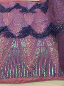 Fringe Sequins - Iridescent Lilac - Dangle 4 Way Stretch Fancy Sequins Fabric Sold By The Yard