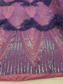 Fringe Sequins - Iridescent Lilac - Dangle 4 Way Stretch Fancy Sequins Fabric Sold By The Yard