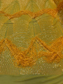 Fringe Sequins - Canary Yellow - Dangle 4 Way Stretch Fancy Sequins Fabric Sold By The Yard