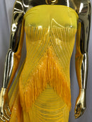 Fringe Sequins - Canary Yellow - Dangle 4 Way Stretch Fancy Sequins Fabric Sold By The Yard