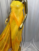 Fringe Sequins - Canary Yellow - Dangle 4 Way Stretch Fancy Sequins Fabric Sold By The Yard