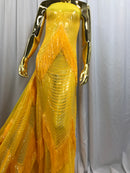 Fringe Sequins - Canary Yellow - Dangle 4 Way Stretch Fancy Sequins Fabric Sold By The Yard