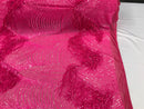 Fringe Sequins - Hot Pink - Dangle 4 Way Stretch Fancy Sequins Fabric Sold By The Yard