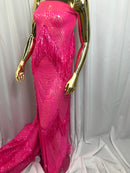 Fringe Sequins - Hot Pink - Dangle 4 Way Stretch Fancy Sequins Fabric Sold By The Yard