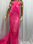 Fringe Sequins - Hot Pink - Dangle 4 Way Stretch Fancy Sequins Fabric Sold By The Yard