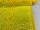 Fringe Sequins - Iridescent Yellow - Dangle 4 Way Stretch Fancy Sequins Fabric Sold By The Yard