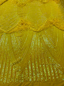 Fringe Sequins - Iridescent Yellow - Dangle 4 Way Stretch Fancy Sequins Fabric Sold By The Yard