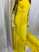 Fringe Sequins - Iridescent Yellow - Dangle 4 Way Stretch Fancy Sequins Fabric Sold By The Yard