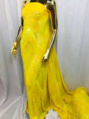 Fringe Sequins - Iridescent Yellow - Dangle 4 Way Stretch Fancy Sequins Fabric Sold By The Yard