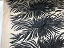 Phoenix Feather Sequins - Black-  4 Way Stretch Phoenix Pattern Top Fashion Design Fabric