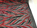 Phoenix Feather Sequins - Red/ Black -  4 Way Stretch Phoenix Pattern Top Fashion Design Fabric