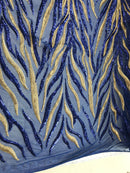 Phoenix Feather Sequins - Royal Blue / Gold 4 Way Stretch Phoenix Pattern Top Fashion Design Fabric