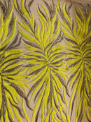 Phoenix Feather Sequins - Yellow / Matte Gold - 4 Way Stretch Phoenix Pattern  Fashion Design Fabric