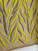 Phoenix Feather Sequins - Yellow / Matte Gold - 4 Way Stretch Phoenix Pattern  Fashion Design Fabric