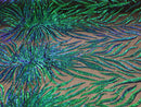 Phoenix Feather Sequins - Jade Blue / Green - 4 Way Stretch Phoenix Pattern Fashion Design Fabric