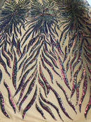 Phoenix Feather Sequins - Iridescent Lavender - 4 Way Stretch Phoenix Pattern Fashion Design Fabric