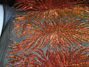Phoenix Feather Sequins - Iridescent Orange - 4 Way Stretch Phoenix Pattern Fashion Design Fabric