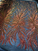 Phoenix Feather Sequins - Iridescent Orange - 4 Way Stretch Phoenix Pattern Fashion Design Fabric