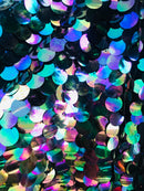 Circle Sequins - Iridescent Black - Multi-Color Big Sequins On Mesh Fabric Sold By The Yard