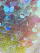 Circle Sequins - Iridescent Pink - Multi-Color Big Sequins On Mesh Fabric Sold By The Yard