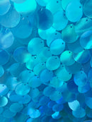 Circle Sequins - Turquoise - Multi-Color Big Sequins On Mesh Fabric Sold By The Yard