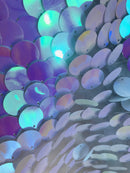 Circle Sequins - Iridescent Lilac - Multi-Color Big Sequins On Mesh Fabric Sold By The Yard