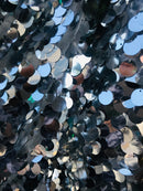 Circle Sequins - Shiny Silver - Multi-Color Big Sequins On Mesh Fabric Sold By The Yard