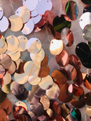 Circle Sequins -  Iridescent Rose Gold - Multi-Color Big Sequins On Mesh Fabric Sold By The Yard