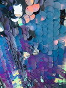Circle Sequins - Iridescent Unicorn - Multi-Color Big Sequins On Mesh Fabric Sold By The Yard