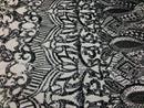 Silver - 4 Way Stretch Embroidered Royalty Sequins Fancy Design Fabric By Yard