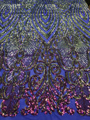 Symbol Pattern - Iridescent Purple - 4 Way Stretch High Fashion Shiny Pattern Sequins