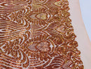 Symbol Pattern - Iridescent Orange - 4 Way Stretch High Fashion Shiny Pattern Sequins