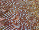 Symbol Pattern - Iridescent Orange - 4 Way Stretch High Fashion Shiny Pattern Sequins