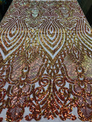 Symbol Pattern - Iridescent Orange - 4 Way Stretch High Fashion Shiny Pattern Sequins