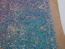 Symbol Pattern - Iridescent Light Blue - 4 Way Stretch High Fashion Shiny Pattern Sequins