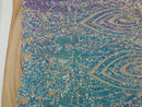 Symbol Pattern - Iridescent Light Blue - 4 Way Stretch High Fashion Shiny Pattern Sequins