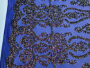 Sequins Damask Pattern Iridescent Purple 4 Way Stretch Elegant Designer Fabrics in Shiny Patterns