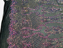 Sequins Damask Pattern - Iridescent Rainbow - 4 Way Stretch Designer Fabrics in Shiny Patterns