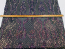 Sequins Damask Pattern - Iridescent Rainbow - 4 Way Stretch Designer Fabrics in Shiny Patterns