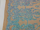 Sequins Damask Pattern - Iridescent Light Blue - 4 Way Stretch Designer Fabrics in Shiny Patterns