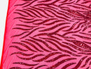 Feather Design Sequins - Red  - 4 Way Stretch Fancy Feather Pattern Design Fabric By Yard