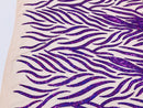Feather Design Sequins - Purple - 4 Way Stretch Fancy Feather Pattern Design Fabric By Yard