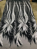 Two Tone Metatron Wings-Fenix Feather Design on 4 Way Stretch Sequin Dresses-Fashion-prom-nightgown