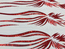 Phoenix Wing Sequins - White / Red - 4 Way Stretch Wings Pattern Design Fabric By Yard