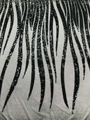 Phoenix Wing Sequins - Black - 4 Way Stretch Wings Pattern Design Fabric By Yard