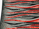 Phoenix Wing Sequins - Red / Black - 4 Way Stretch Wings Pattern Design Fabric By Yard