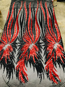 Two Tone Metatron Wings-Fenix Feather Design on 4 Way Stretch Sequin Dresses-Fashion-prom-nightgown