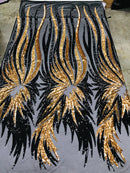 Two Tone Metatron Wings-Fenix Feather Design on 4 Way Stretch Sequin Dresses-Fashion-prom-nightgown