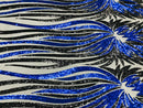 Phoenix Wing Sequins - Royal Blue / Black - 4 Way Stretch Wings Pattern Design Fabric By Yard
