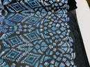 Geometric Sequins - Iridescent Unicorn - 4 Way Stretch Elegant Geometric Pattern with Shiny Sequins